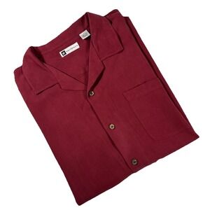 Bachrach Men's XL Red 100% Silk Short Sleeve Shirt Wooden Buttons‎